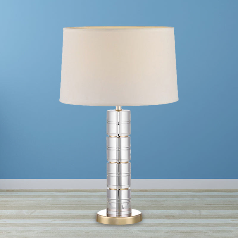 1 kopstoffen nachtkastje lamp Traditioneel beige vat schaduw slaapkamer kristallen tafellicht
