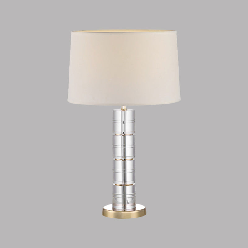 1 kopstoffen nachtkastje lamp Traditioneel beige vat schaduw slaapkamer kristallen tafellicht