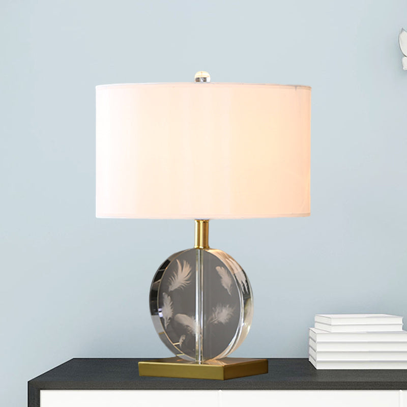 Stof witte tafel licht cilinder tint 1 lamp traditionele nachtstandaard met helder cirkelvormige kristal