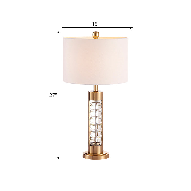 1 Kopf rund Schatten Nachttisch Lampe Traditionelle weiße Stofftischleuchte mit goldener Metallbasis