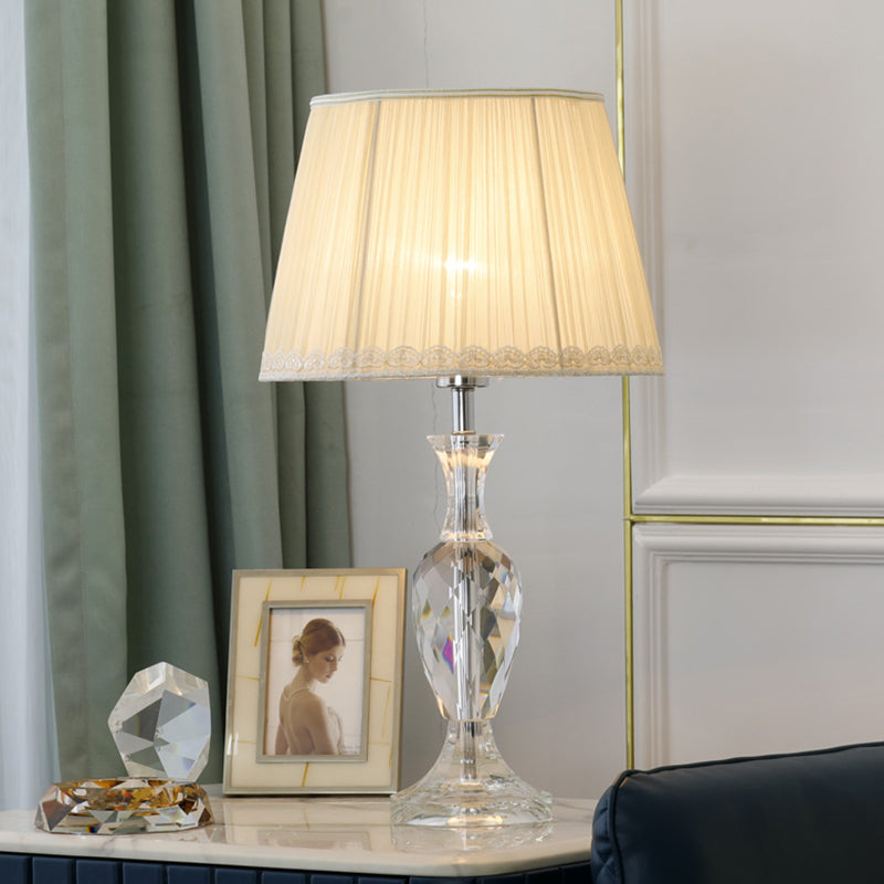 Green / beige 1 bulbe Crystal Stand Lampe Tames Tames Fabric Barrel Table Lumière pour la chambre à coucher