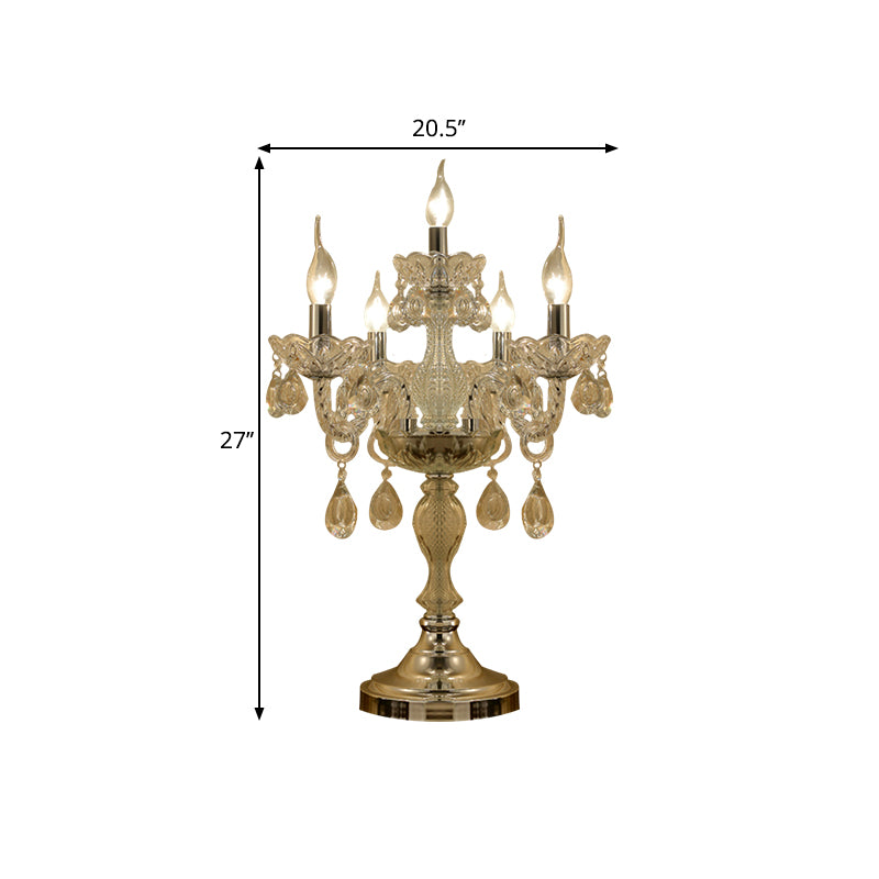 Candelabra Schlafzimmer Tisch Licht traditioneller klarer Kristall 5/6/7 Köpfe Chrome Night Stand Lampe