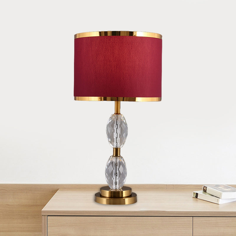 1 tête à cristal clair avec un tissu à tambour tissu lampe de chevet de salle traditionnelle en rouge / beige