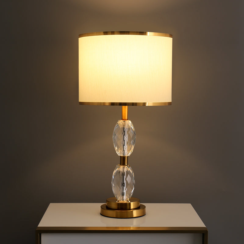 1 tête à cristal clair avec un tissu à tambour tissu lampe de chevet de salle traditionnelle en rouge / beige