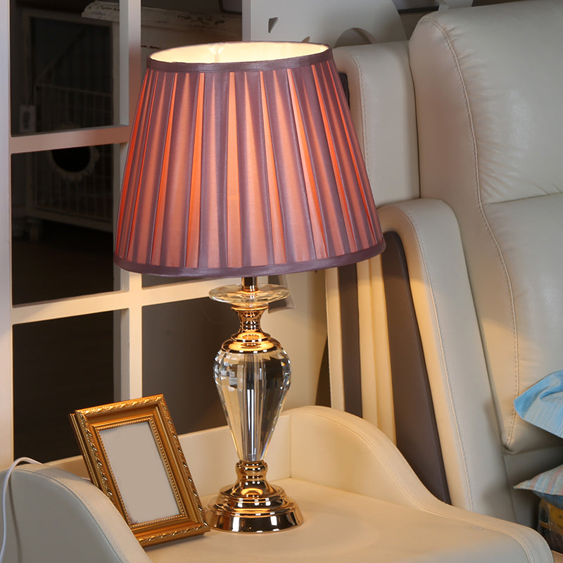 1 Lampenkristalltischlicht mit Fass Falten Schatten Stoff traditionelle Salon Nacht Stand Lampe