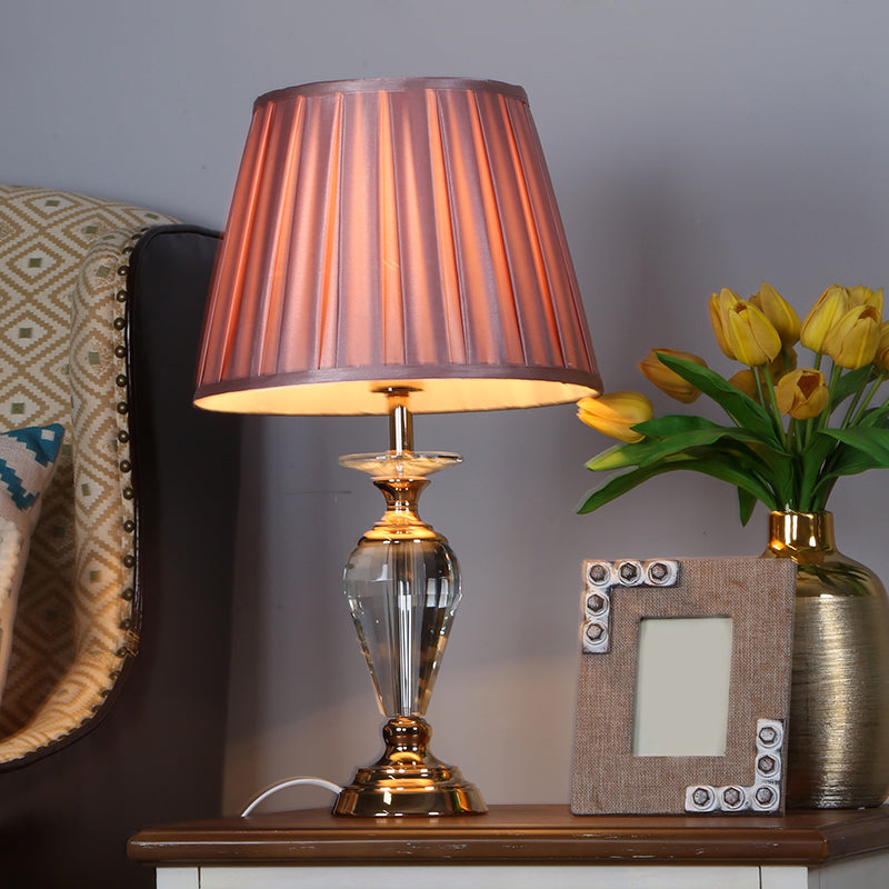 1 Lampenkristalltischlicht mit Fass Falten Schatten Stoff traditionelle Salon Nacht Stand Lampe