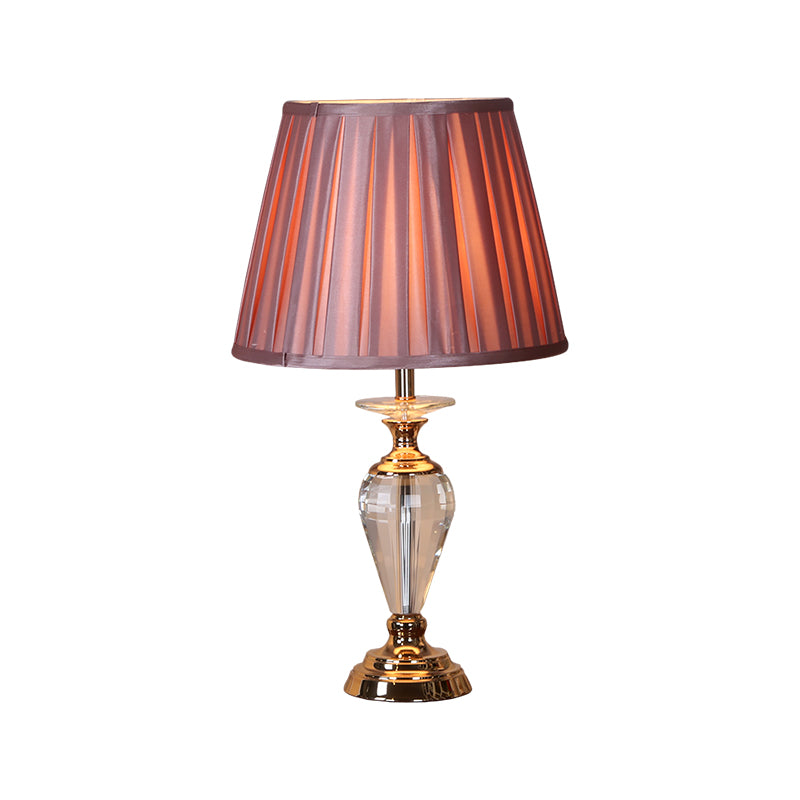 1 Lampenkristalltischlicht mit Fass Falten Schatten Stoff traditionelle Salon Nacht Stand Lampe