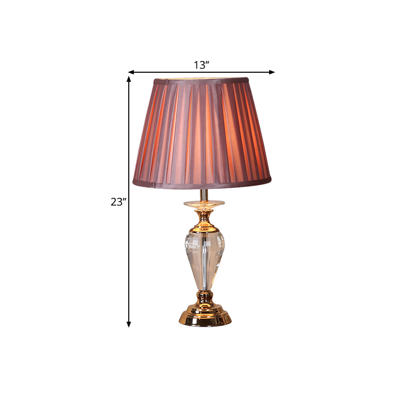 1 Lampenkristalltischlicht mit Fass Falten Schatten Stoff traditionelle Salon Nacht Stand Lampe