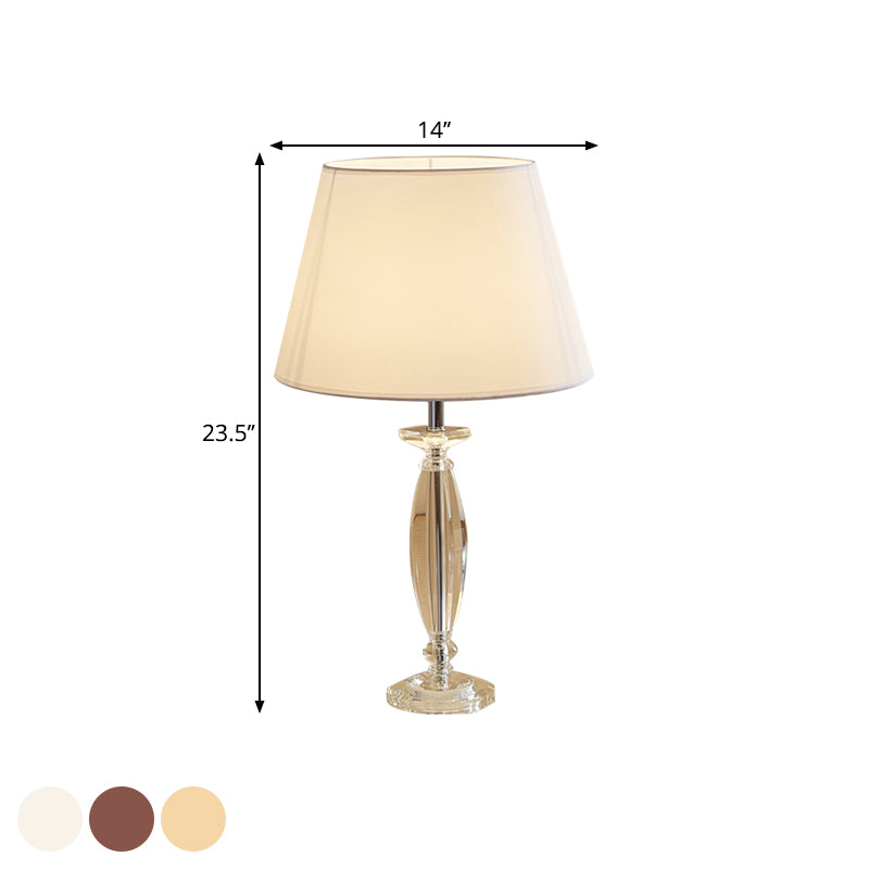 1-head stof schaduwtafel licht traditioneel wit/vlas/koffie taps toelopende studieruimte nachtkastje lamp met kristalbasis