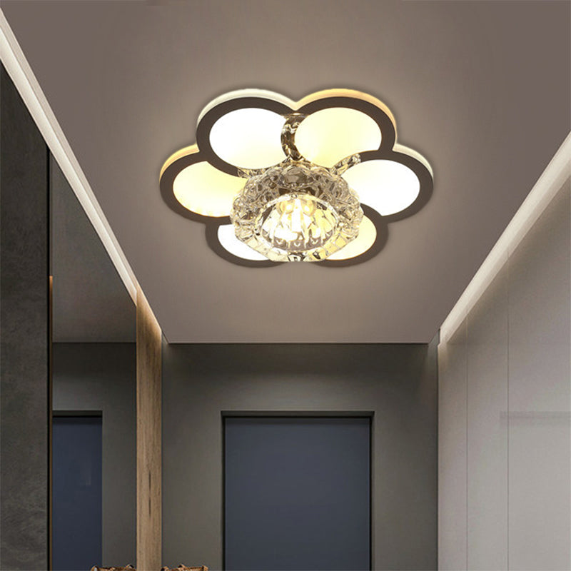 LED Floral/Leaf Ceiling Mounted Fixture Modern Clear Crystal Shade Flush Mount Lighting for Corridor