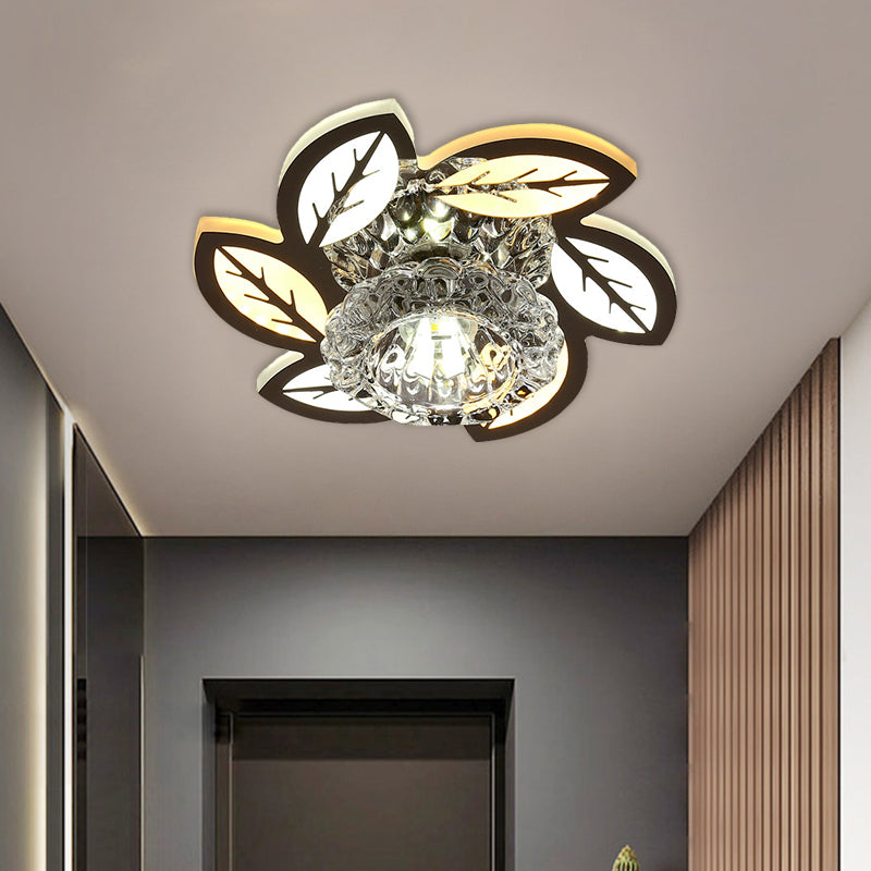 LED Floral/Leaf Ceiling Mounted Fixture Modern Clear Crystal Shade Flush Mount Lighting for Corridor