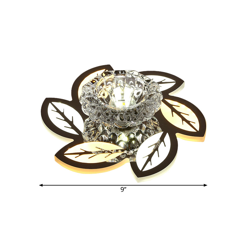 LED Floral/Leaf Ceiling Mounted Fixture Modern Clear Crystal Shade Flush Mount Lighting for Corridor