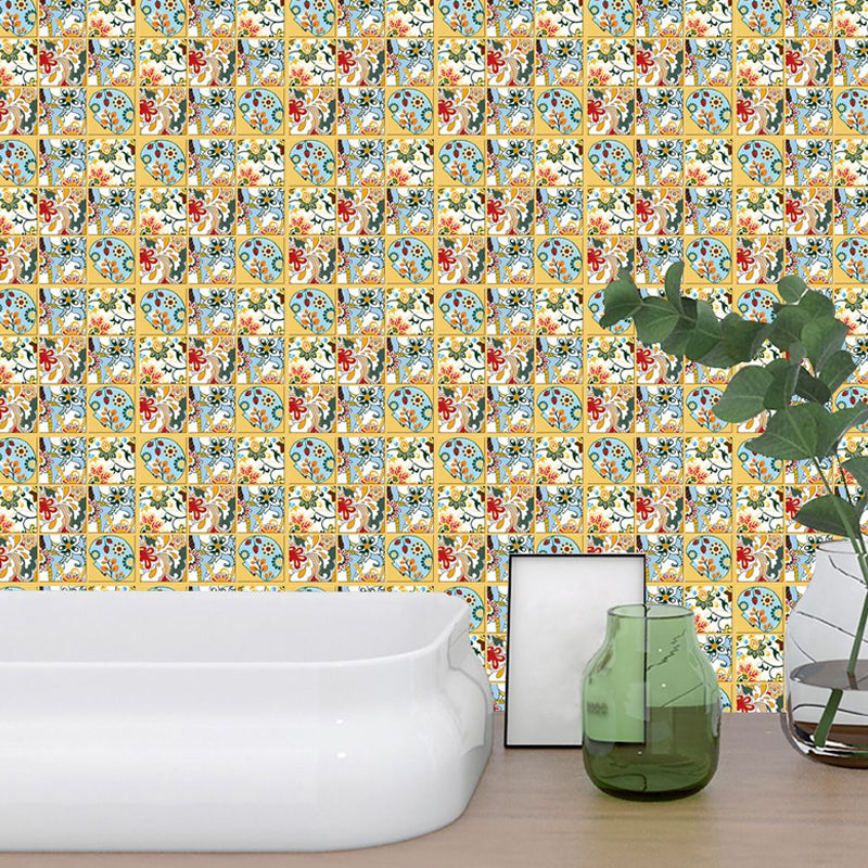 Exotic Floral Print Wallpaper Panels for Kitchen Mosaic Tile Stick On Wall Decor, 7.2-sq ft