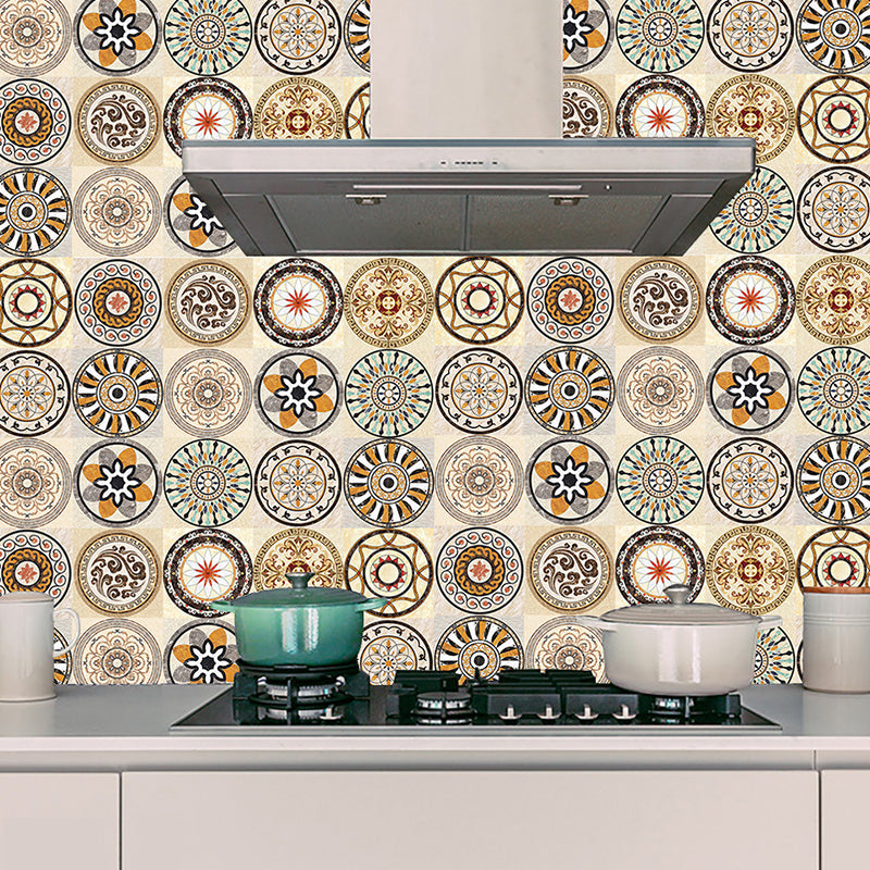 Brown Bohemian Peel Wallpaper Panels 10 Pcs 9.7-sq ft Circle Pattern Wall Covering for Accent Wall
