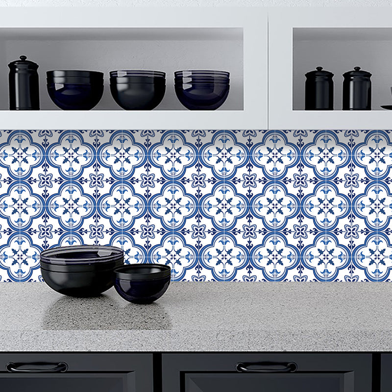 Boho Chic Clover Wallpaper Panel Set PVC Adhesive Blue Wall Art for Home, 10 Pcs