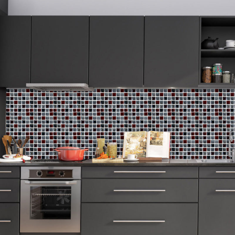 10 Pcs Contemporary Mosaics Wallpapers for Bathroom 9.7-sq ft Wall Art in Black, Easy to Remove