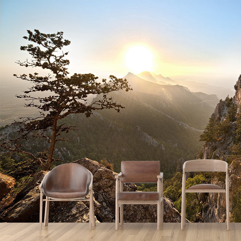 Mountain Scenery During Sunrise Mural Modern Waterproof Living Room Wall Art, Custom Size