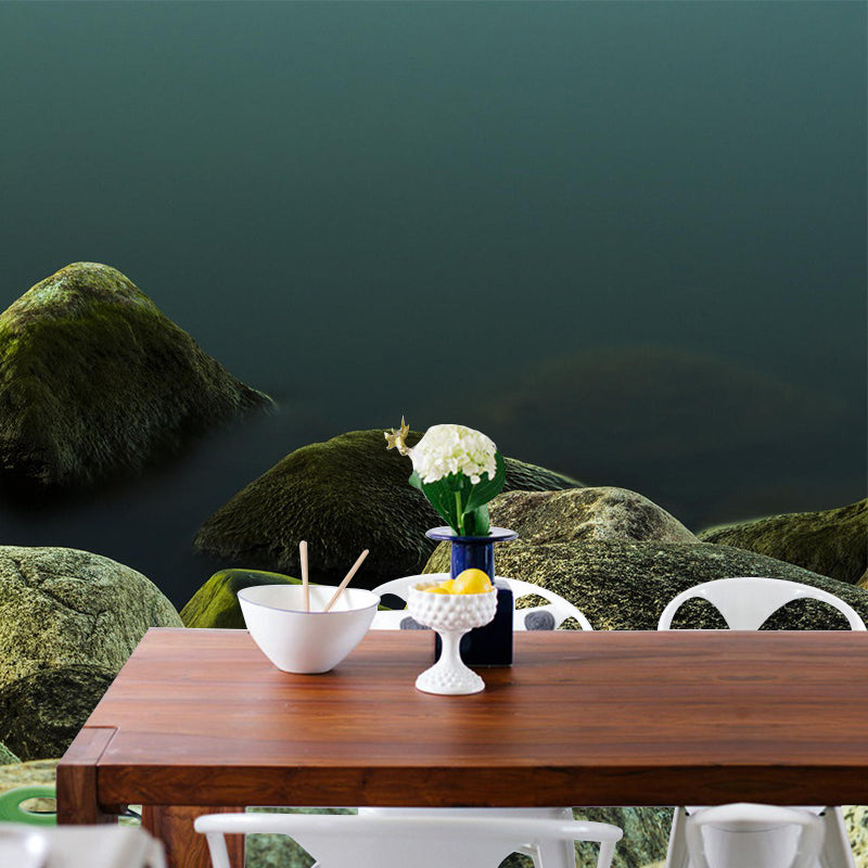 Contemporary Stone River Shore Mural for Ceiling Personalized Wall Decor in Green
