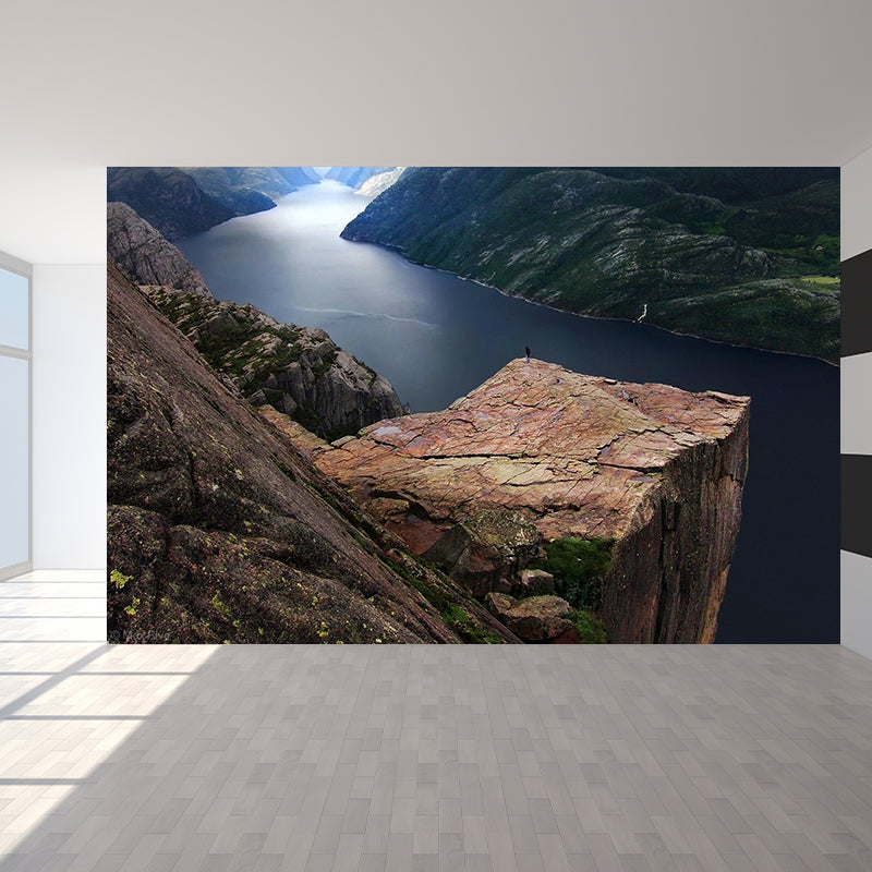 Giant River Mountain Mural Decal Brown Non-Woven Wall Art, Moisture Resistant, Custom Printed