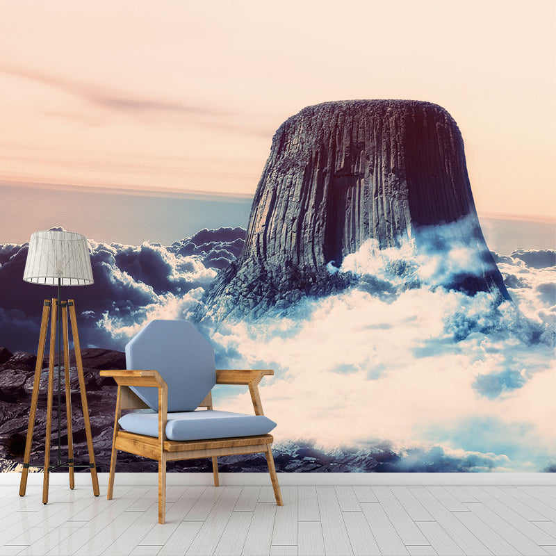 Grey Mountain Above Clouds Mural Washable Contemporary Living Room Wall Decoration