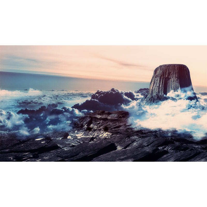 Grey Mountain Above Clouds Mural Washable Contemporary Living Room Wall Decoration