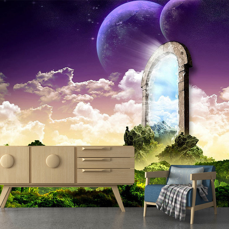 Large Nightfall Mountain Mural Modern Magic Arched Entrance to the North Wall Art in Green