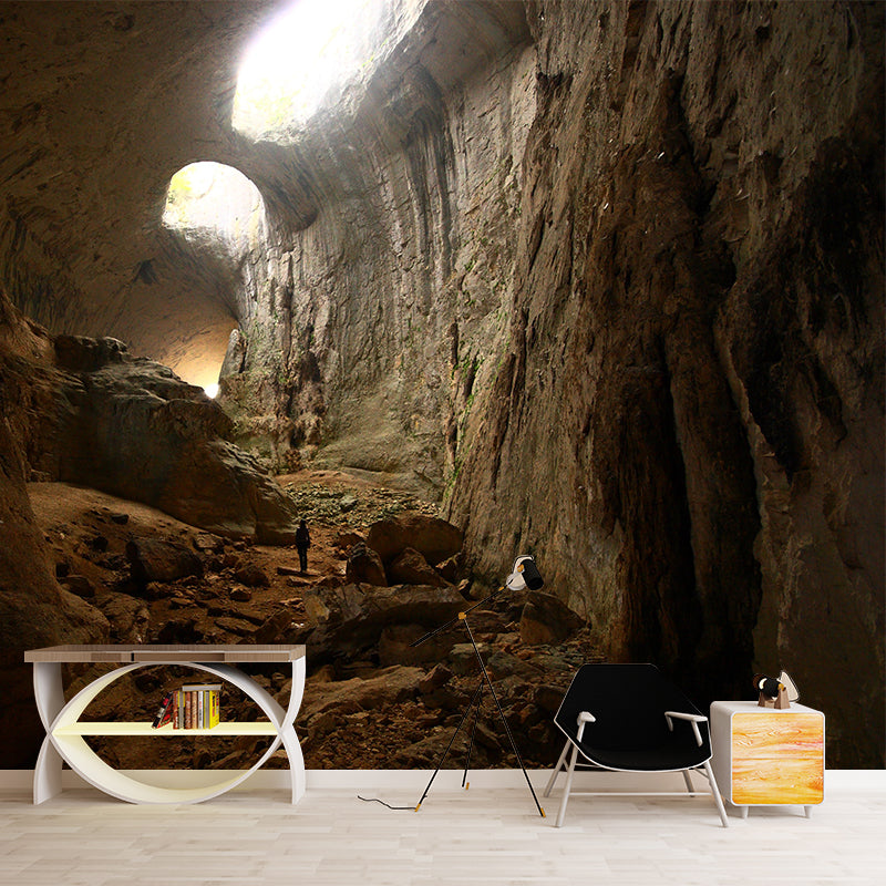 Modern Interior Cave Wallpaper Mural for Home Custom Wall Art in Brown, Non-Woven Cloth