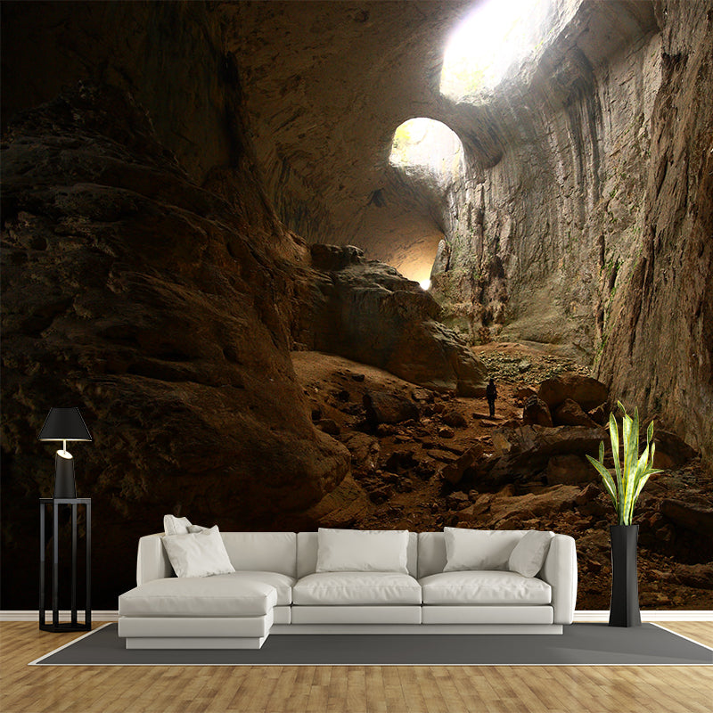 Modern Interior Cave Wallpaper Mural for Home Custom Wall Art in Brown, Non-Woven Cloth