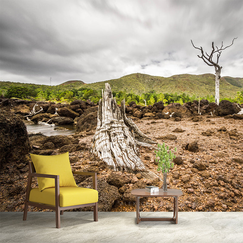 Brown Bare Ground Mural Wallpaper Moisture Resistant Nordic Living Room Wall Decor