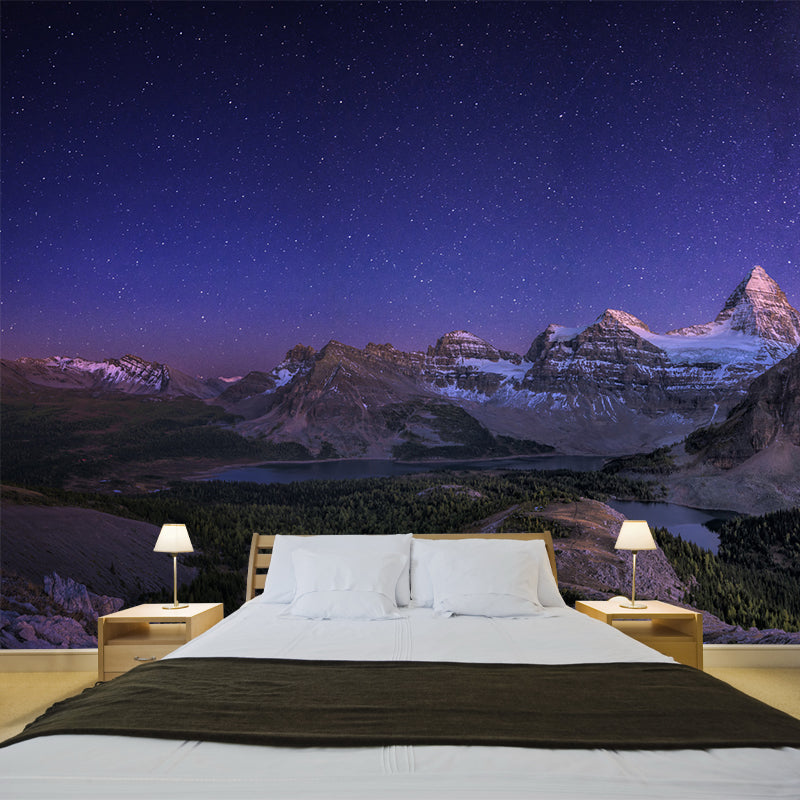 Purple Starry Night View Mural Mountain Scenery Modern Waterproof Wall Decor for Home