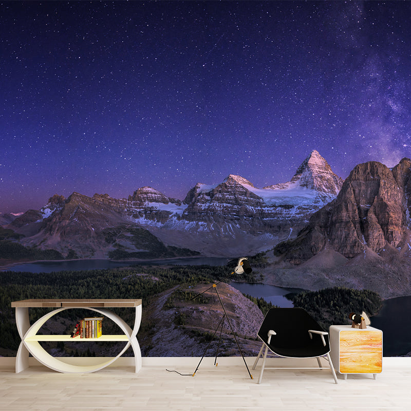 Purple Starry Night View Mural Mountain Scenery Modern Waterproof Wall Decor for Home