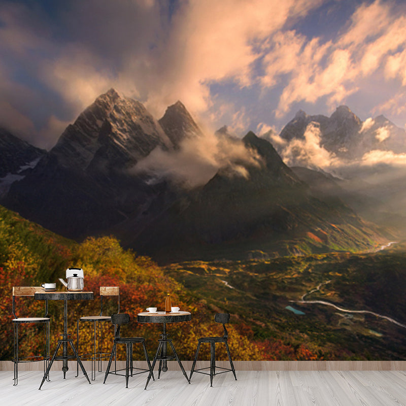 Sunburst Mountain Landscape Mural Modern Waterproofing Hallway Wall Decor, Made to Measure