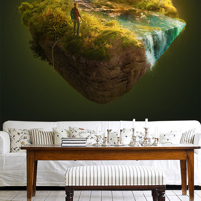 Sci-Fi Boys Wallpaper Mural with Moving Mountain Pattern Green Wall Art for Bedroom