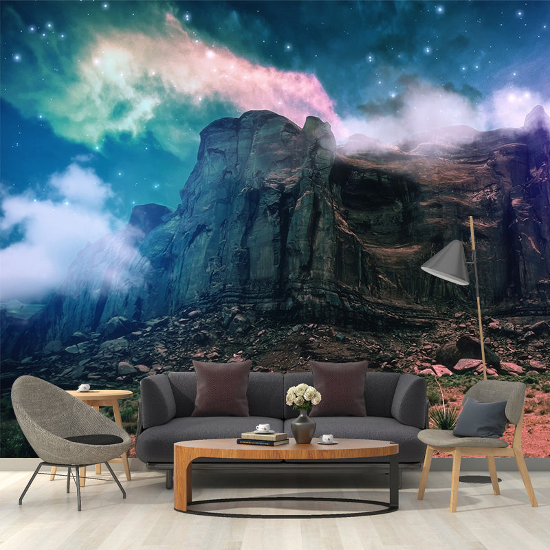 Magic Mountain Front View Mural for Kids Room, Blue-Blue, Personalized Size Available