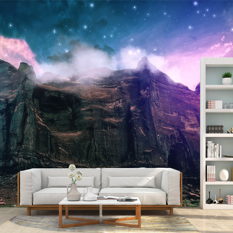 Magic Mountain Front View Mural for Kids Room, Blue-Blue, Personalized Size Available