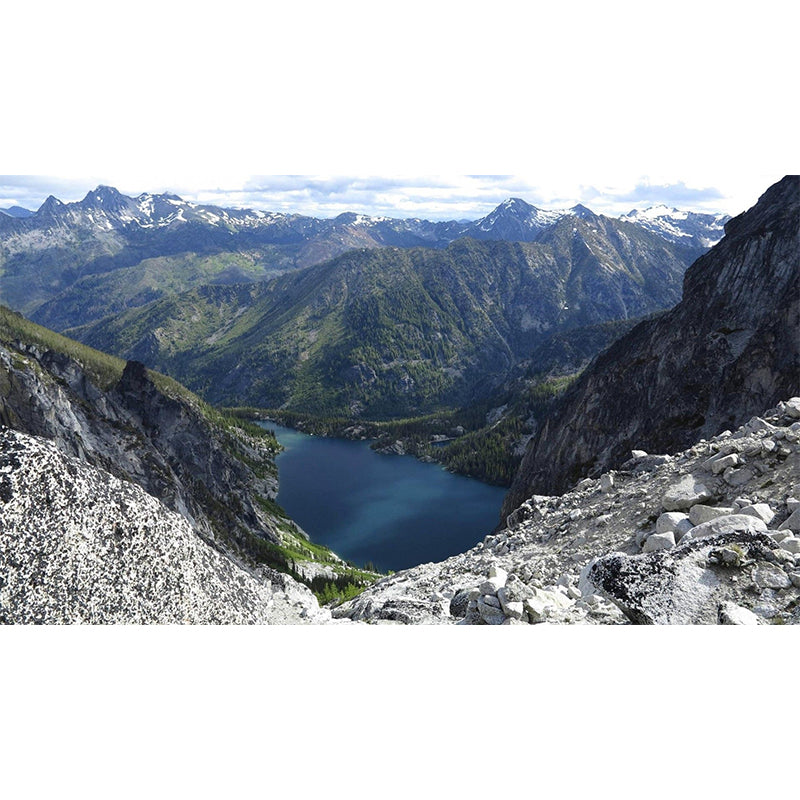 River Among Mountains Scenery Mural Decal Contemporary Non-Woven Wall Art in Green