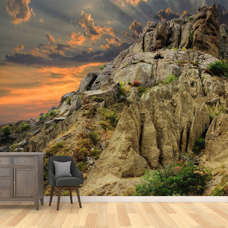 Photography Sun Behind Mountain Mural Decal Big Wall Decor for Living Room, Made to Measure