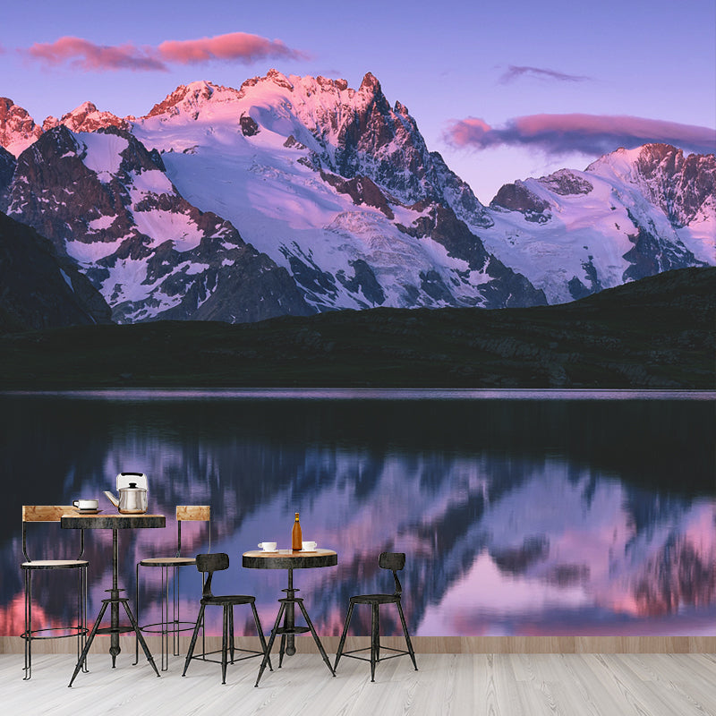 Purple Snow Mountain Reflection Mural Waterproofing Contemporary Bedroom Wall Art