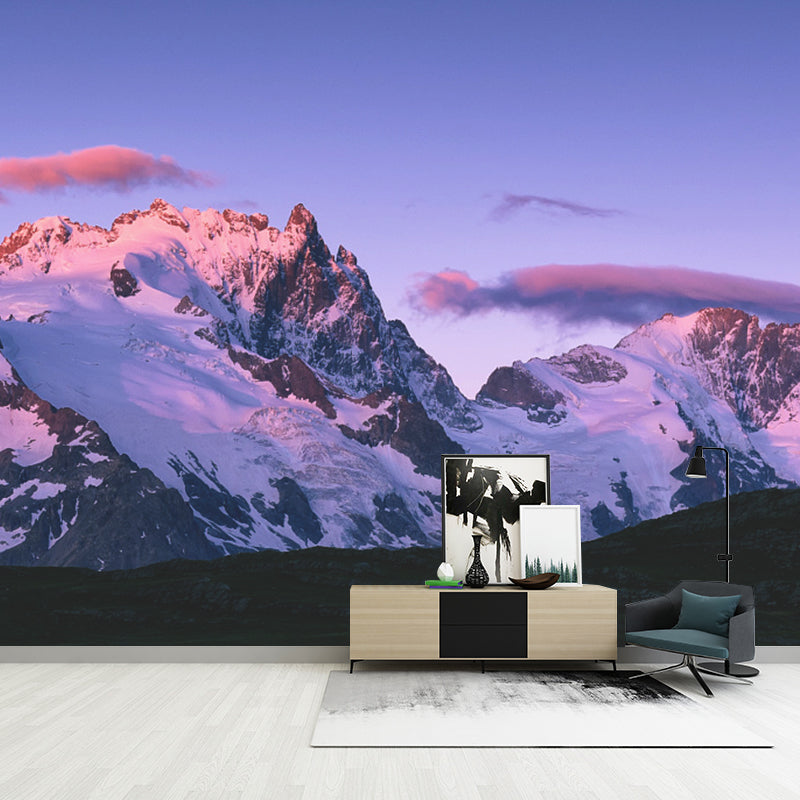 Purple Snow Mountain Reflection Mural Waterproofing Contemporary Bedroom Wall Art