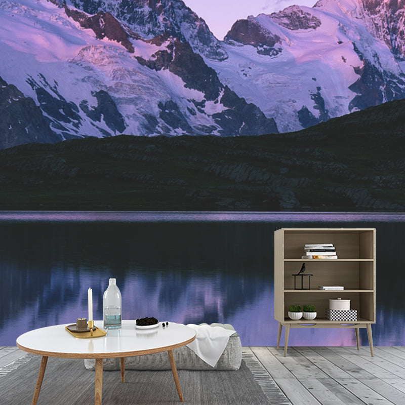 Purple Snow Mountain Reflection Mural Waterproofing Contemporary Bedroom Wall Art