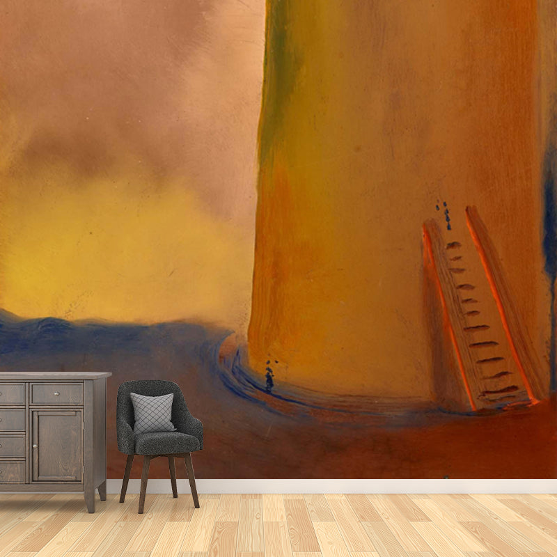 Surrealist Tower Wallpaper Mural for Living Room Personalized Wall Decor in Yellow