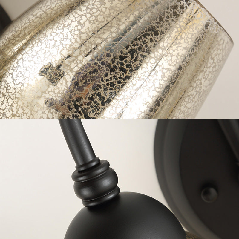 1/2-Light Wall Sconce Lighting Curved Arm Crackled Mercury Glass Industrial Bedroom Light Fixture in Black