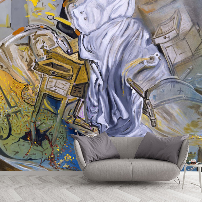 Yellow Chaotic Bedroom Wall Mural Surrealist Stain Resistant Indoor Wall Art, Customized Size