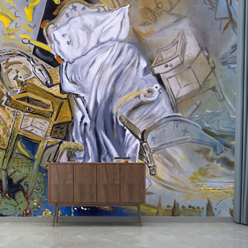 Yellow Chaotic Bedroom Wall Mural Surrealist Stain Resistant Indoor Wall Art, Customized Size