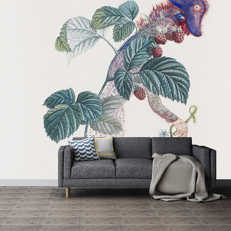 Dali Plant Painting Mural Decal Surrealism Smooth Wall Decor in Green for Living Room