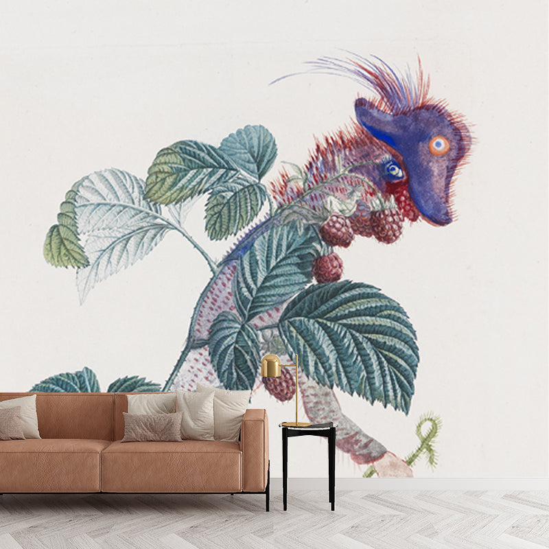 Dali Plant Painting Mural Decal Surrealism Smooth Wall Decor in Green for Living Room