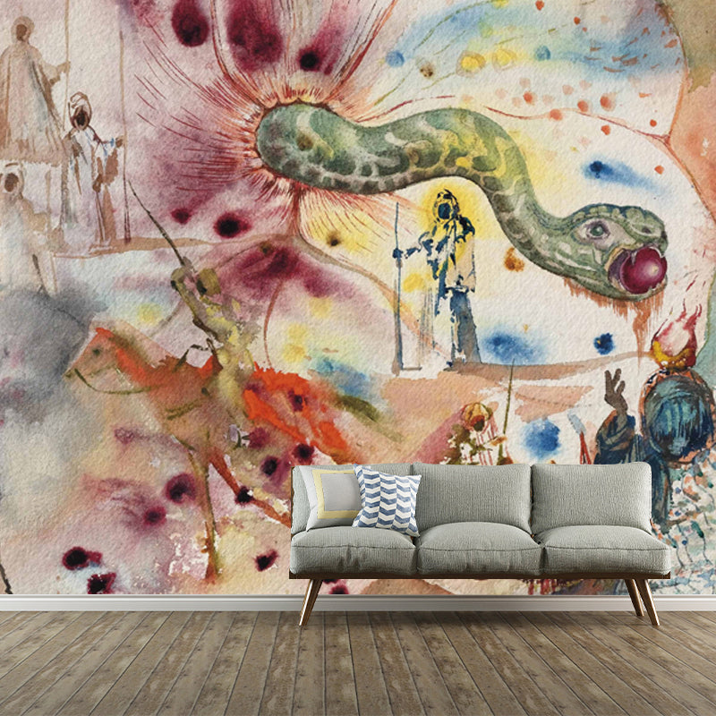 Surrealism Worms Wall Mural Decal Green-Red Bedroom Wall Decor, Custom Size Available