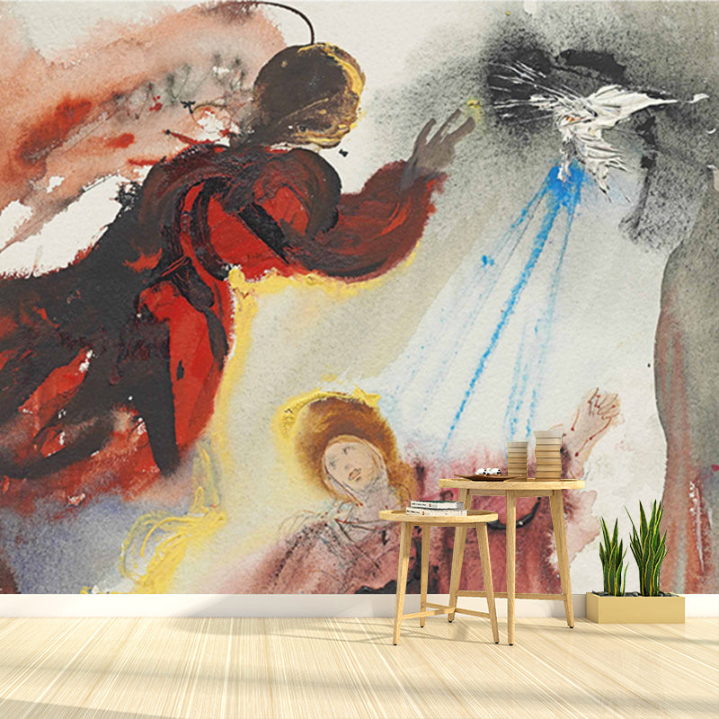 Red Religion Mural Wallpaper Mariae Annunciato of Luke 1:26f Surreal Washable Wall Art