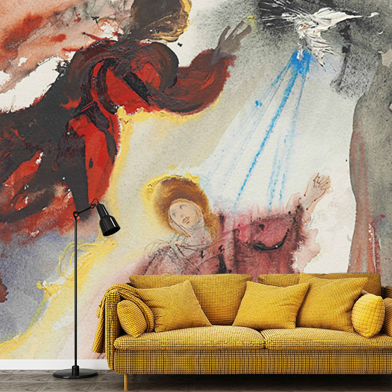 Red Religion Mural Wallpaper Mariae Annunciato of Luke 1:26f Surreal Washable Wall Art