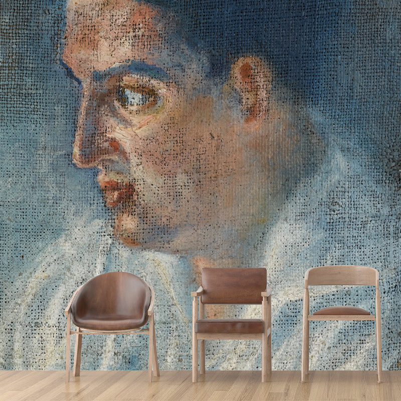 Portrait of Womans Side Mural Blue Surrealistic Wall Art for Living Room, Made to Measure